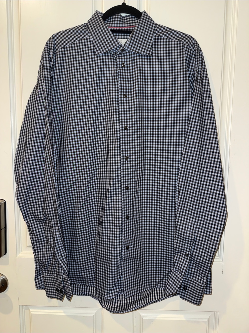Eton Black and Light Blue Gingham Button-Down Dress Shirt